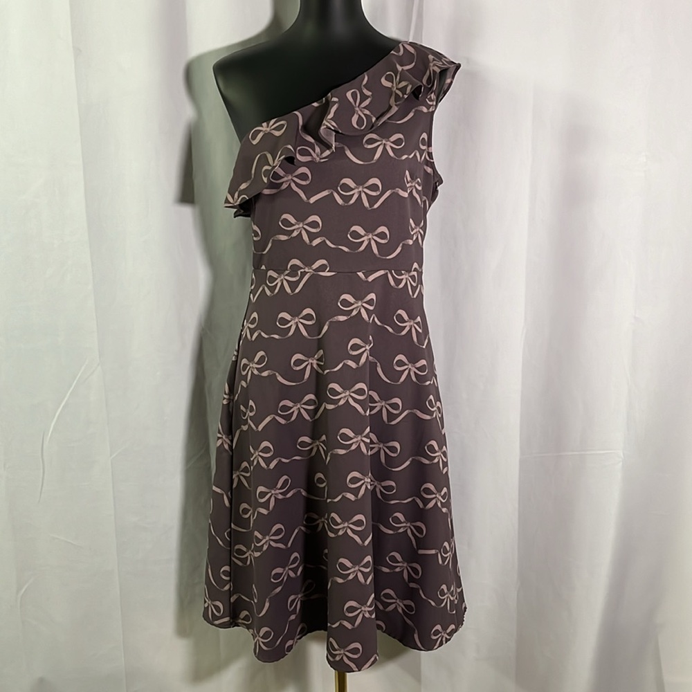 Banana Republic Factory Dusty Purple Bow Print Ruffled One Shoulder A-Line Dress